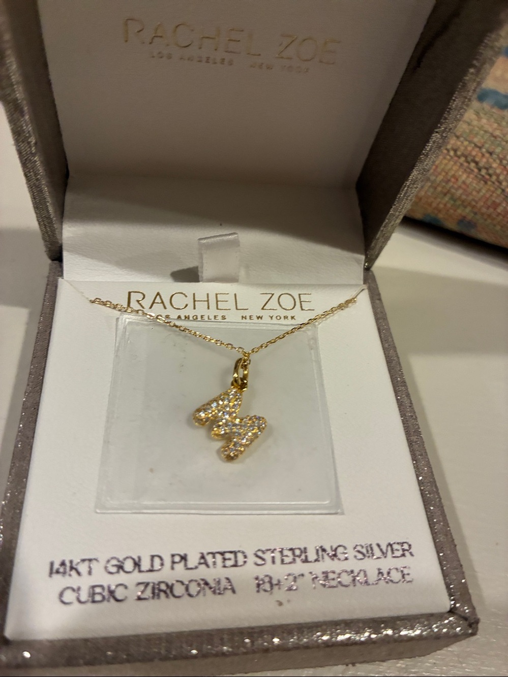 Rachel Zoe Gold Plated Sterling Silver Initial M Pendant Necklace NWOT